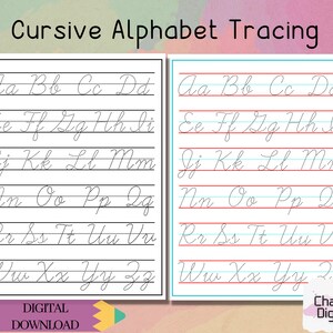 Página imprimible de rastreo del alfabeto cursivo, práctica de escritura a mano, hojas de trabajo de rastreo ABC, aprender cursiva, rastreo de letras