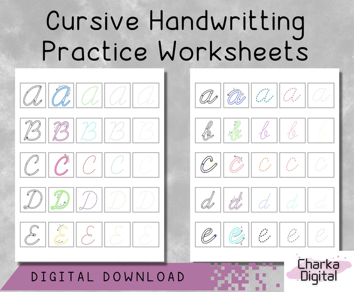 Printable Cursive Alphabet Handwritting Practice Worksheets, Learn Cursive Letters, Cursive ...