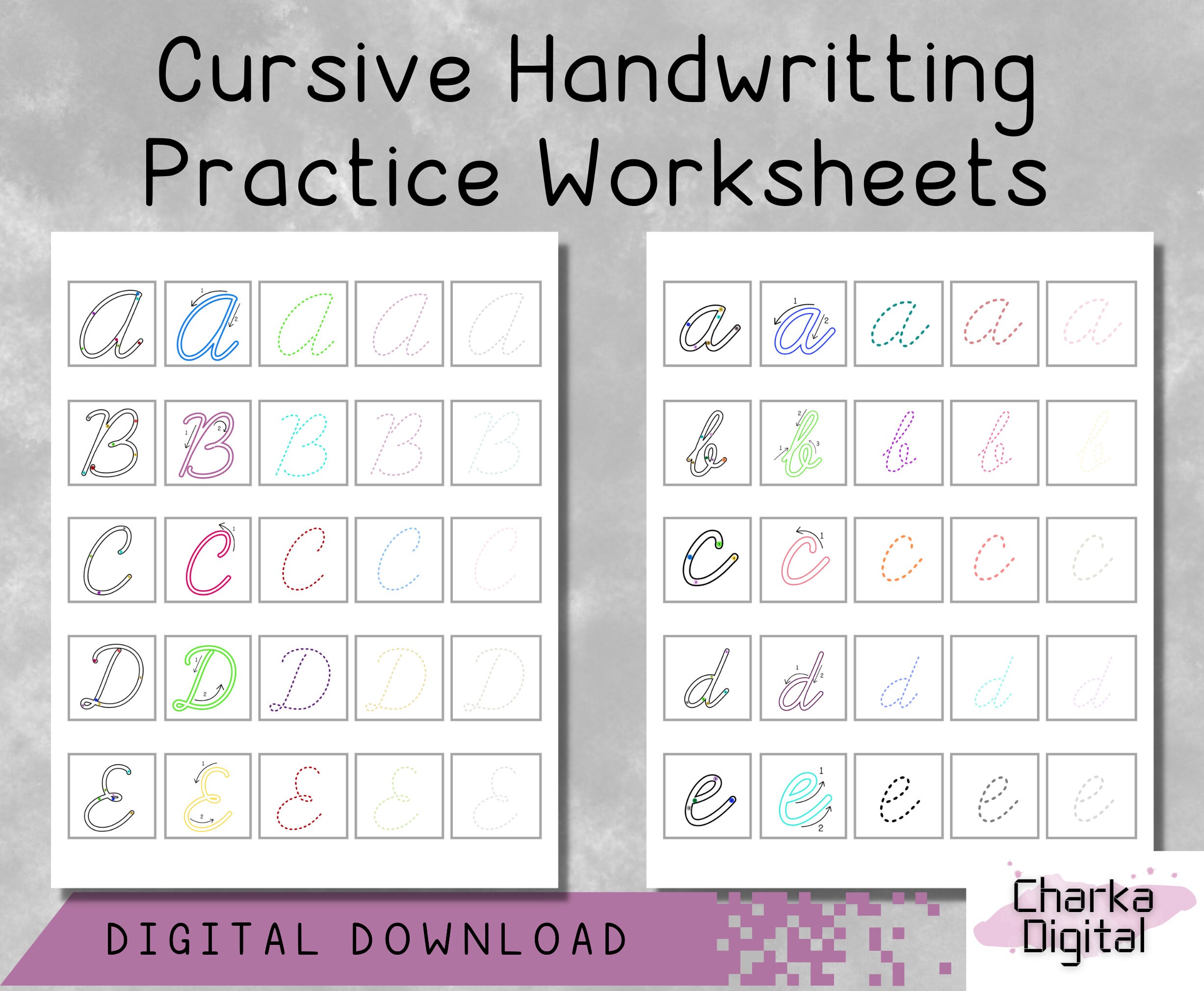 Printable Cursive Alphabet Handwritting Practice Worksheets, Learn Cursive Letters, Cursive Uppercase and Lowercase Letters Tracing Pages