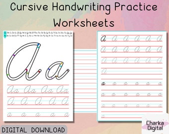 Cursive Handwriting Practice Worksheets, Cursive Alphabet Letters Tracing, Learn Cursive, Printable Alphabet Worksheets, Trace the Letter