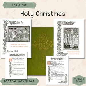 Vintage &#39;Holy Christmas&#39; Children&#39;s Book, Printable Illustrated Hymn Book, Nativity Book, Christmas Book, Collectible Book, Commercial Use