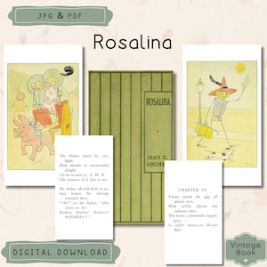 Vintage 1904 'Rosalina' Children's Poetry Book, Printable Antique Illustration Book, Collectable Book, Scrapbook Paper, Commercial Use