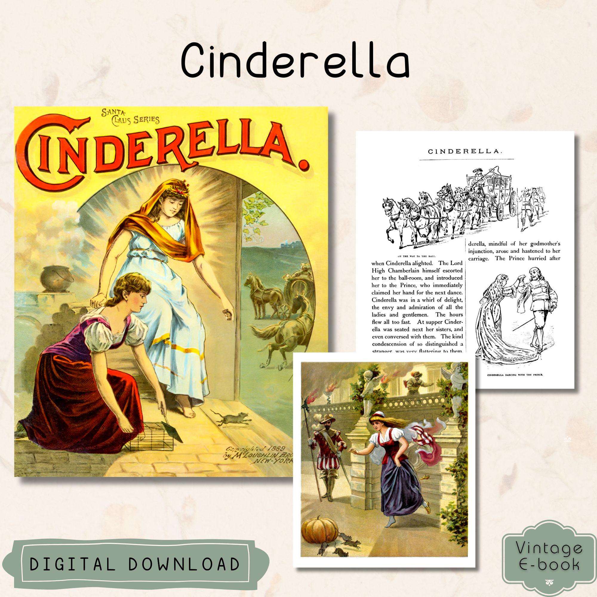 ヴィンテージ「シンデレラ」童話の本、印刷可能なアンティークの子供