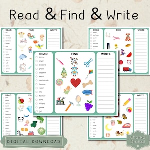 Práctica de escritura a mano imprimible, hojas de trabajo para leer, buscar y escribir, actividades de sonidos iniciales, preescolar - KDG Phonics, aprender a escribir