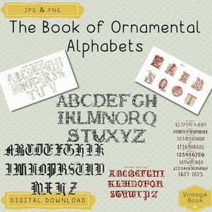 Vintage Lettering Book Transparent PNG/JPG Bundle, Antique Ornamental Alphabet Clip Art Pack, Gothic and Medieval Fonts, Commercial Use