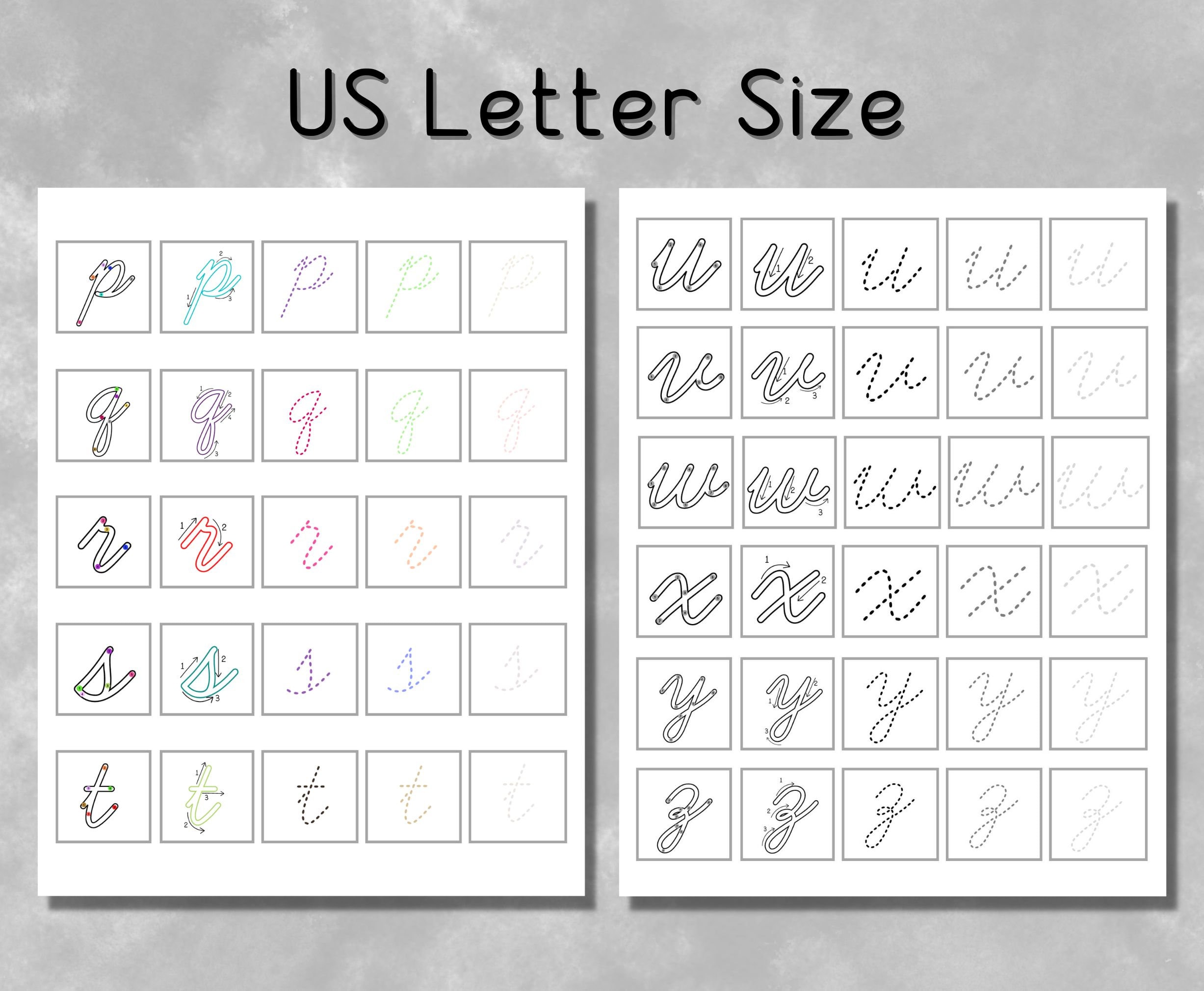 Hojas de trabajo de práctica de escritura a mano del alfabeto cursivo  imprimibles, páginas de rastreo de letras cursivas en mayúsculas y  minúsculas, aprender letras cursivas - Etsy México, image size:2454x2020
