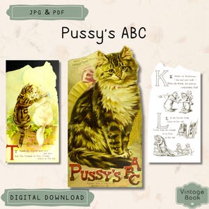 Vintage &#39;Pussy&#39;s ABC&#39; Alphabet Book, Printable Illustrated Children&#39;s Book, Alphabet Rhymes, Collectible Book, Commercial Use