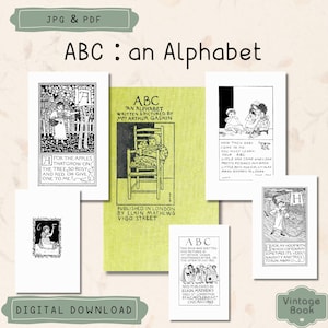 Libro infantil vintage 'ABC y alfabeto' de 1895, libro de alfabeto antiguo imprimible, libro ilustrado antiguo, libro coleccionable, uso comercial