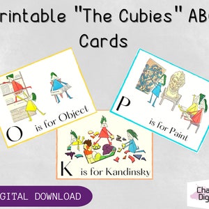 Printable 'The Cubies' Alphabet Cards, Retro Educational Flashcards, Letter Recognation, Beginning Sounds Cards, Classroom Decor