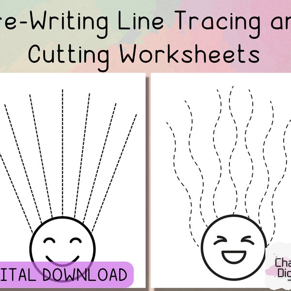 Pre-Writing Line Tracing and Cutting Worksheets, Handwritting Practice, Cutting Skills, Fine Motor Activities, PreK Worksheets