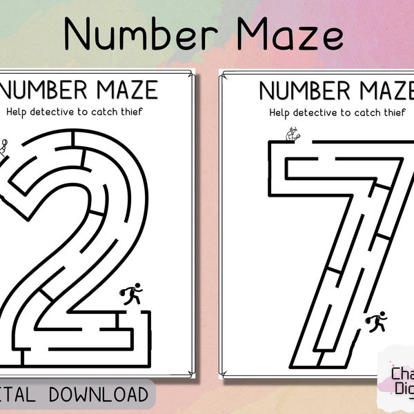 Printable Number Maze Worksheets, Number Recognition, Preschool Activities, Homeschool Materials, Learn the Number