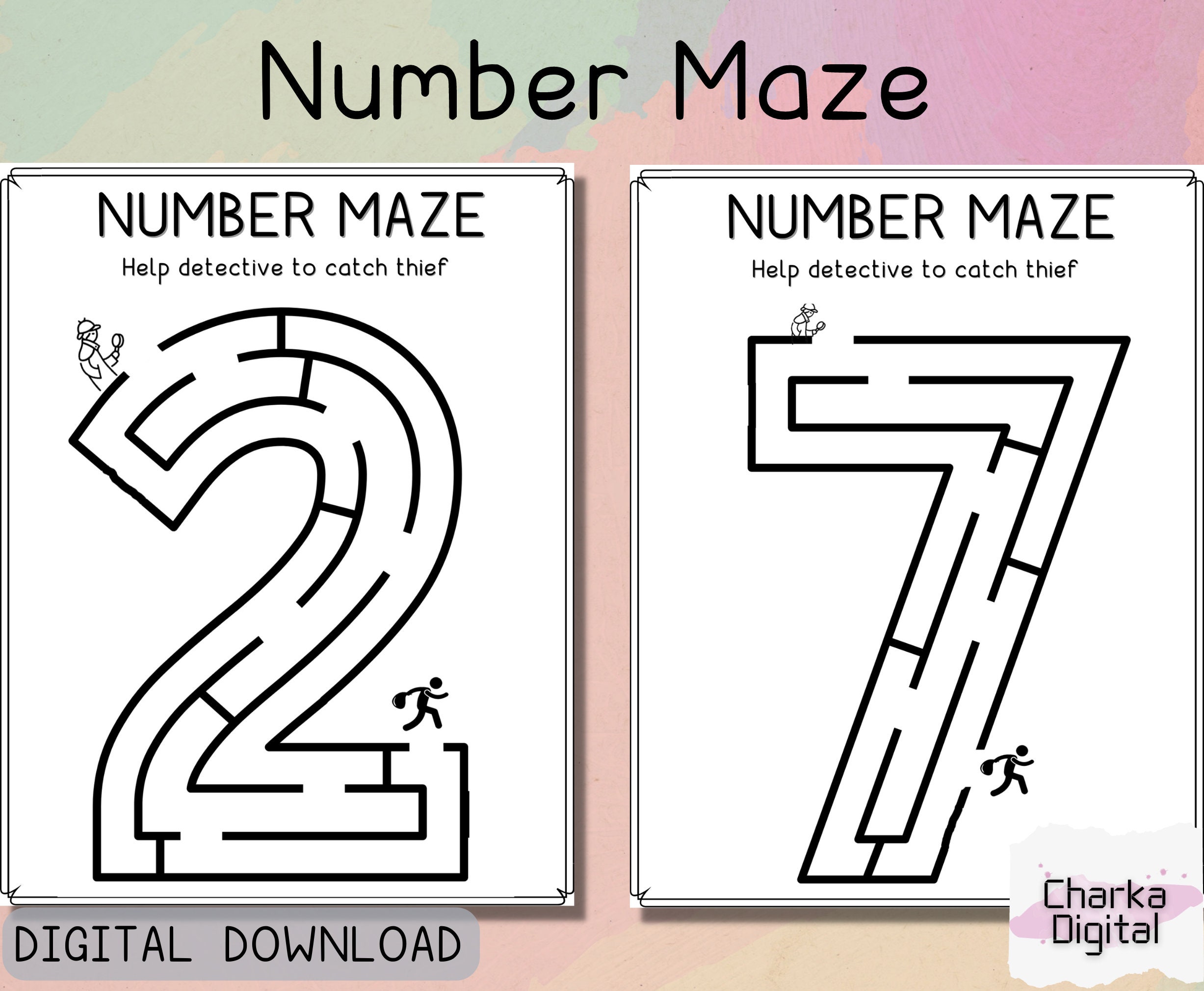Printable Number Maze Worksheets, Number Recognition, Preschool