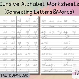 Printable Cursive Alphabet Worksheets, Handwritting Practice Pages, How to Connect Cursive Letters, Cursive Writing Practice
