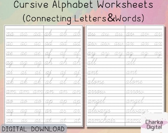 Printable Cursive Alphabet Worksheets, Handwritting Practice Pages, How to Connect Cursive Letters, Cursive Writing Practice