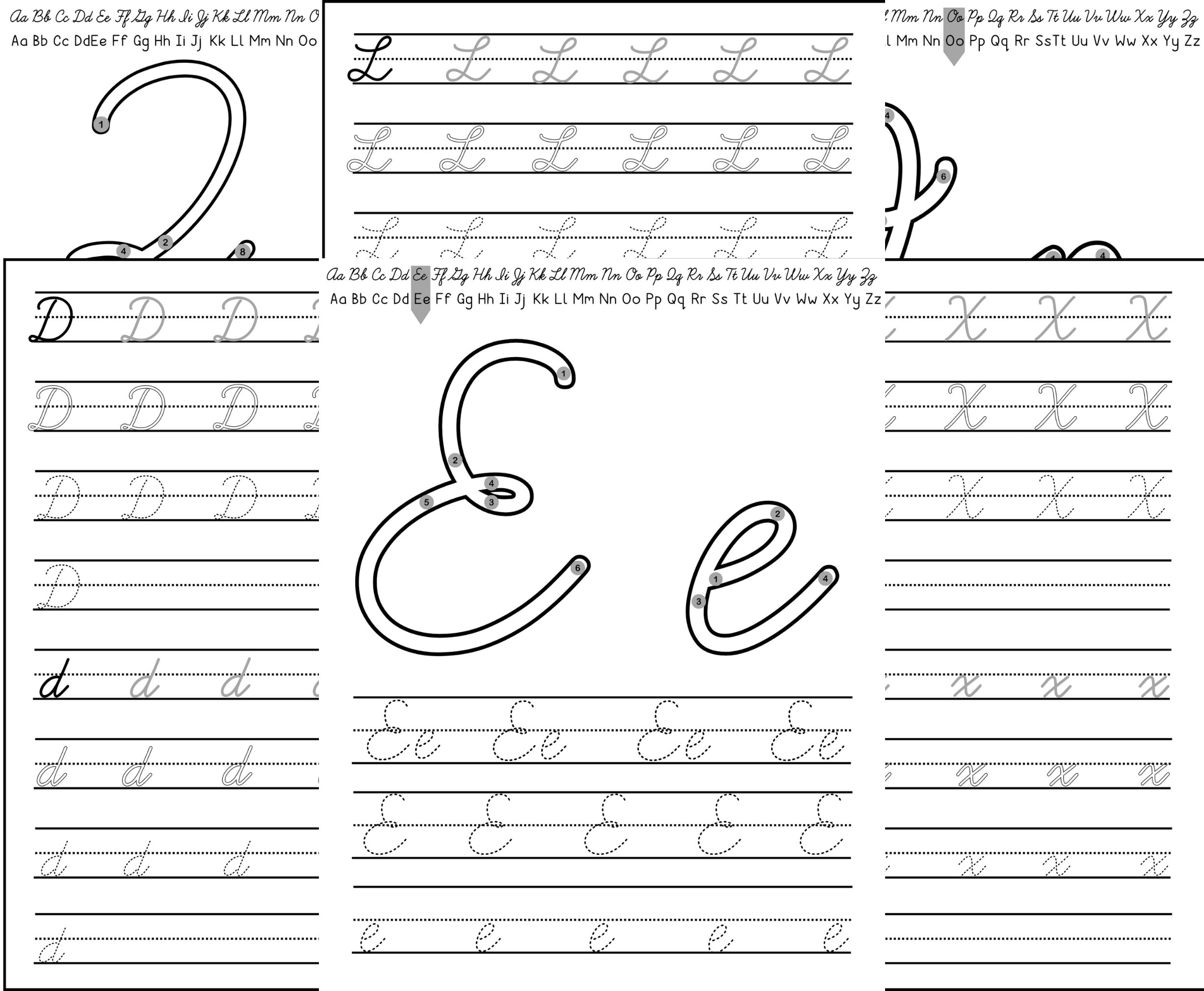 Cursive alphabet tracing worksheets handwritting practice pages learn 