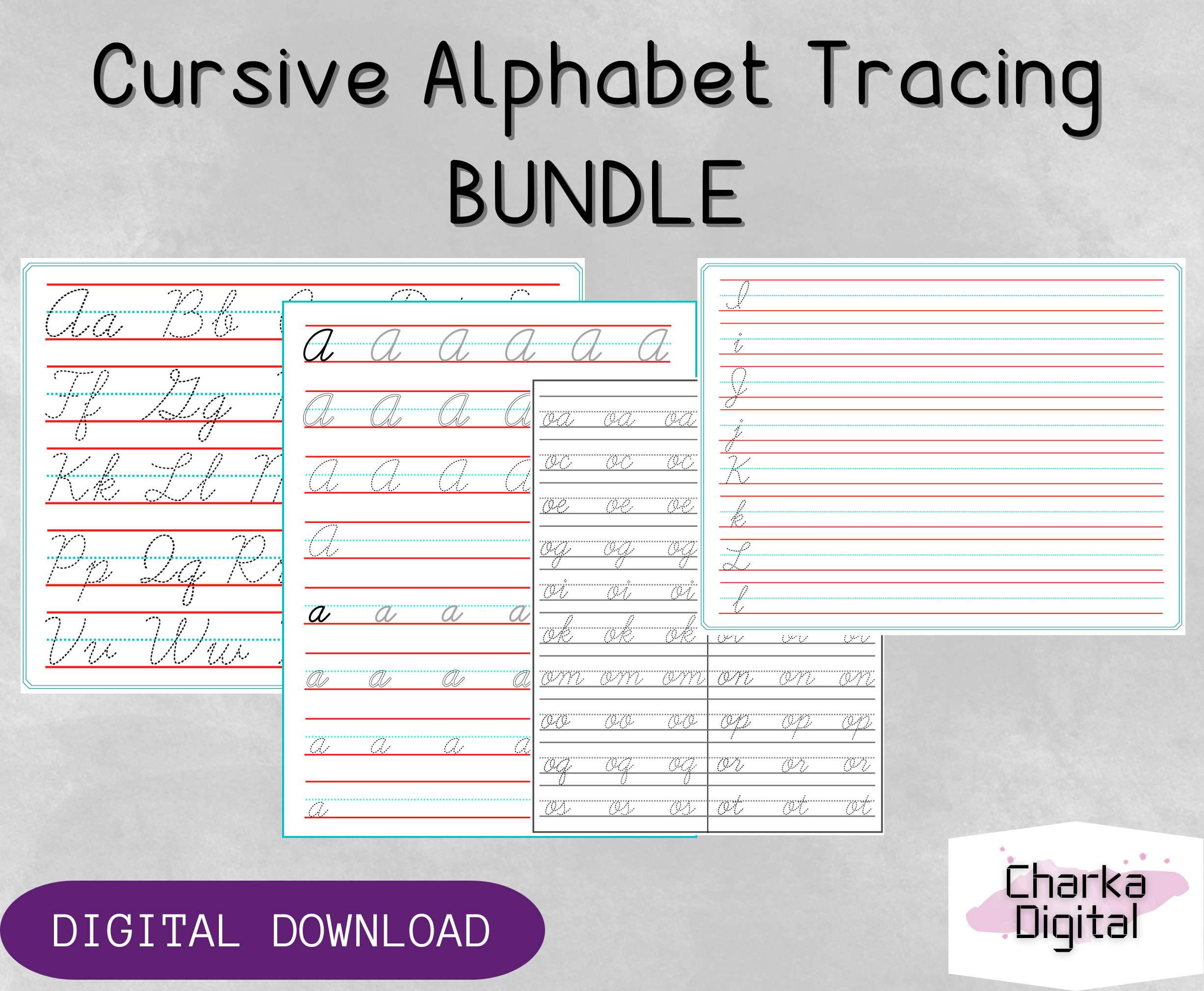 Cursive Practice Sheet Template Printable & Digital Download 