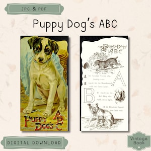 Vintage 1895 &#39;Puppy Dog&#39;s ABC&#39; Book, Printable Antique Alphabet Book, Old Illustrated Book, Collectible Book, Commercial Use