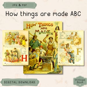 Vintage 'Wie Dinge gemacht werden ABC' Alphabet-Buch, druckbares illustriertes Kinderbuch, Alphabet-Reime, Sammlerbuch, kommerzielle Nutzung