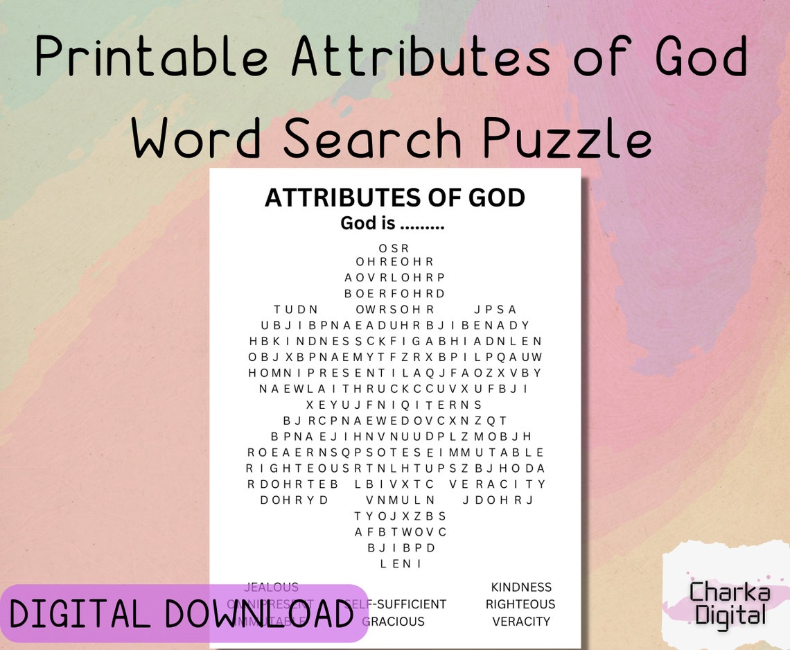 Printable Attributes of God Word Search Puzzle, Names of God for Kids