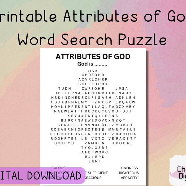 Printable Attributes of God Word Search Puzzle, Names of God For Kids, Bible Study, Sunday School, Teaching Resources