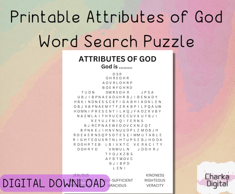 Printable Attributes of God Word Search Puzzle, Names of God for Kids