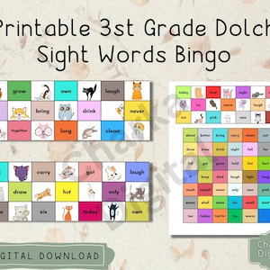 Bingo de palavras Dolch Sight de 3ª série para impressão, atividade de aprendizagem para crianças, jogo educativo, leitura e combinação