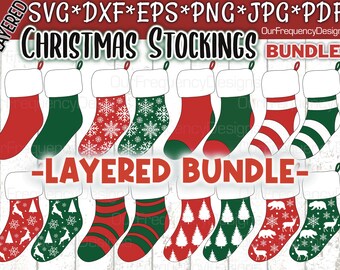 Stockings Svg Christmas Bundle, Christmas stockings clipart, Layered Christmas SVG, Stockings Clipart, Cricut, Cut File, Digital Download