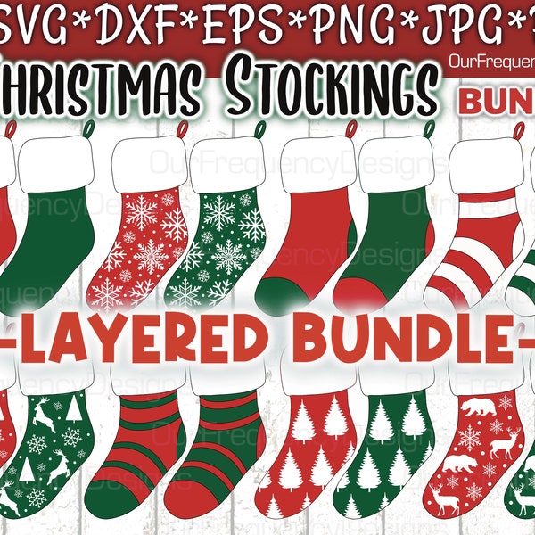 Stockings Svg Christmas Bundle, Christmas stockings clipart, Layered Christmas SVG, Stockings Clipart, Cricut, Cut File, Digital Download