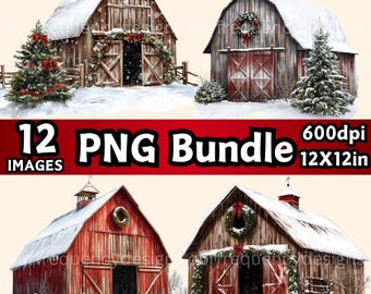 Rustic Christmas Png, Christmas Barn Clipart Bundle, Farmhouse Christmas digital download, Country Christmas clipart, Barn PNG file