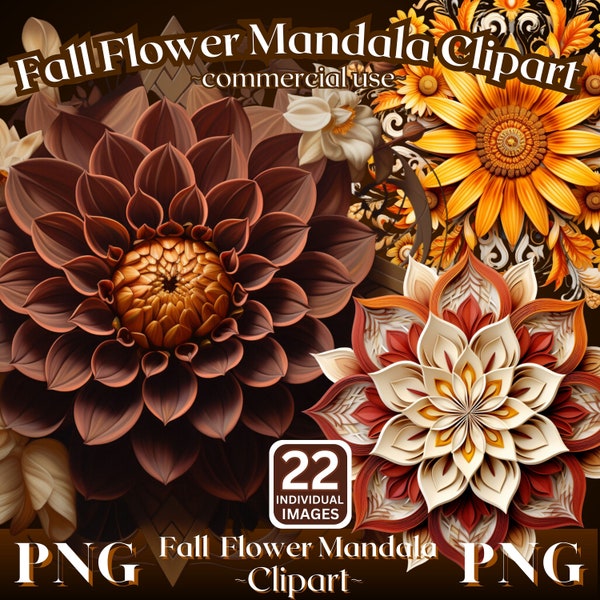 Fall Mandala Flower Clipart, Autumn Mandala Png Bundle, Flower mandala clipart, Brown Mandala Png, Fall Clipart Bundle, Mandala Sublimation