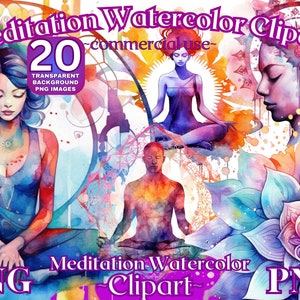 Watercolor Meditation Clipart, Spiritual Png Bundle, Meditation clipart, Yoga Sublimation, meditation png bundle, spiritual clipart