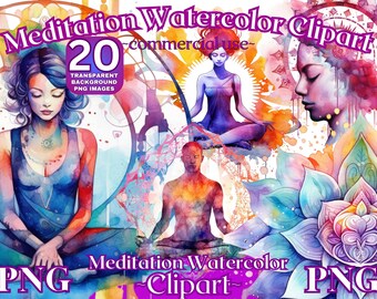 Watercolor Meditation Clipart, Spiritual Png Bundle, Meditation clipart, Yoga Sublimation, meditation png bundle, spiritual clipart