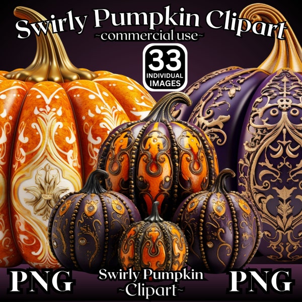 Swirly Pumpkin Clipart, Fancy Halloween Pumpkin Png Sublimation, Fall Pumpkin Clipart, Fancy Pumpkin Png Bundle, swirly fall pumpkin png