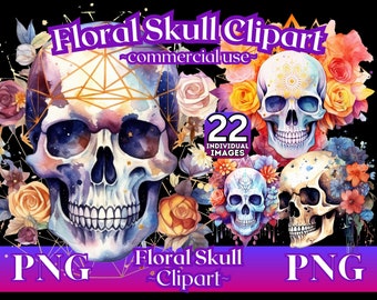 Cráneo floral Clipart, Cráneo místico Png, Cráneo png sublimación floral, clipart de flor de cráneo, cráneo floral png, Paquete de imágenes prediseñadas de cráneo de flores