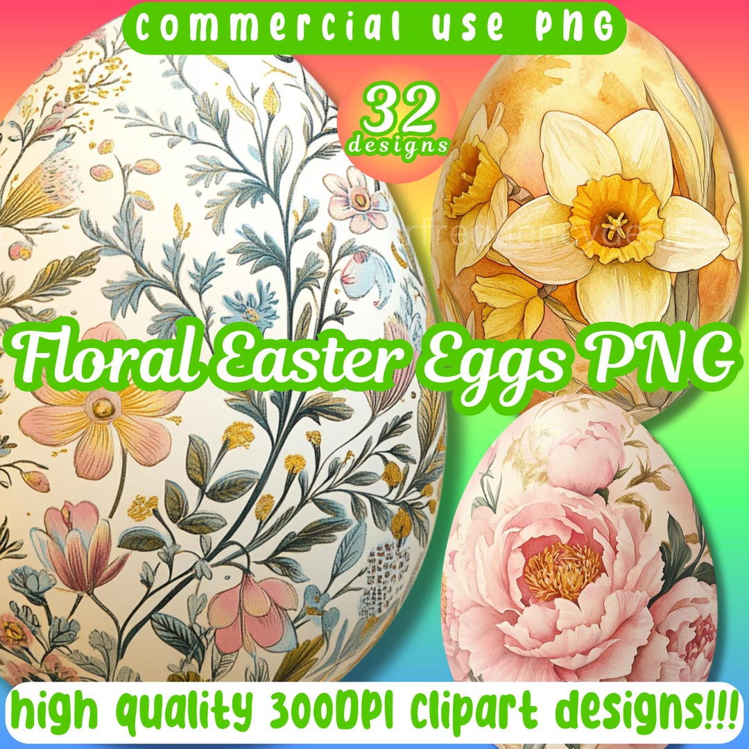 Watercolor Floral Easter Egg Clipart PNG Bundle - Etsy