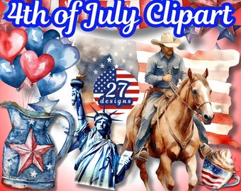 4th of July PNG Bundle, Patriotic clipart, American flag watercolor Png, USA themed Watercolor illustrations, Independence Day Clipart