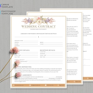Canva Photography Contract Template 3 Pagine, Contratto di Matrimonio per Fotografi, Contract Foam, Modello PHOTOSHOP Modificabile CP02