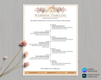 Canva Wedding Day Timeline, Timeline Template,  Photography Timeline, Photography Schedule, PHOTOSHOP Template, Canva Template