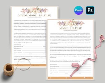MODEL RELEASE FORM Template, Model Release Form, Minor Model Release, Simple Release Form, Release Contract, Photoshop and Canva Template