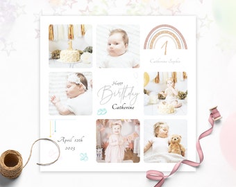 First Year Collage Template, 1st Year Collage, Baby Photo Collage, Boy and Girl First year poster, Custom Collage Photoshop Template