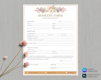 Canva Client Booking Form Template For Photography Business, Client Booking Photography Forms, Studio Booking Forms, Photoshop Template CP01