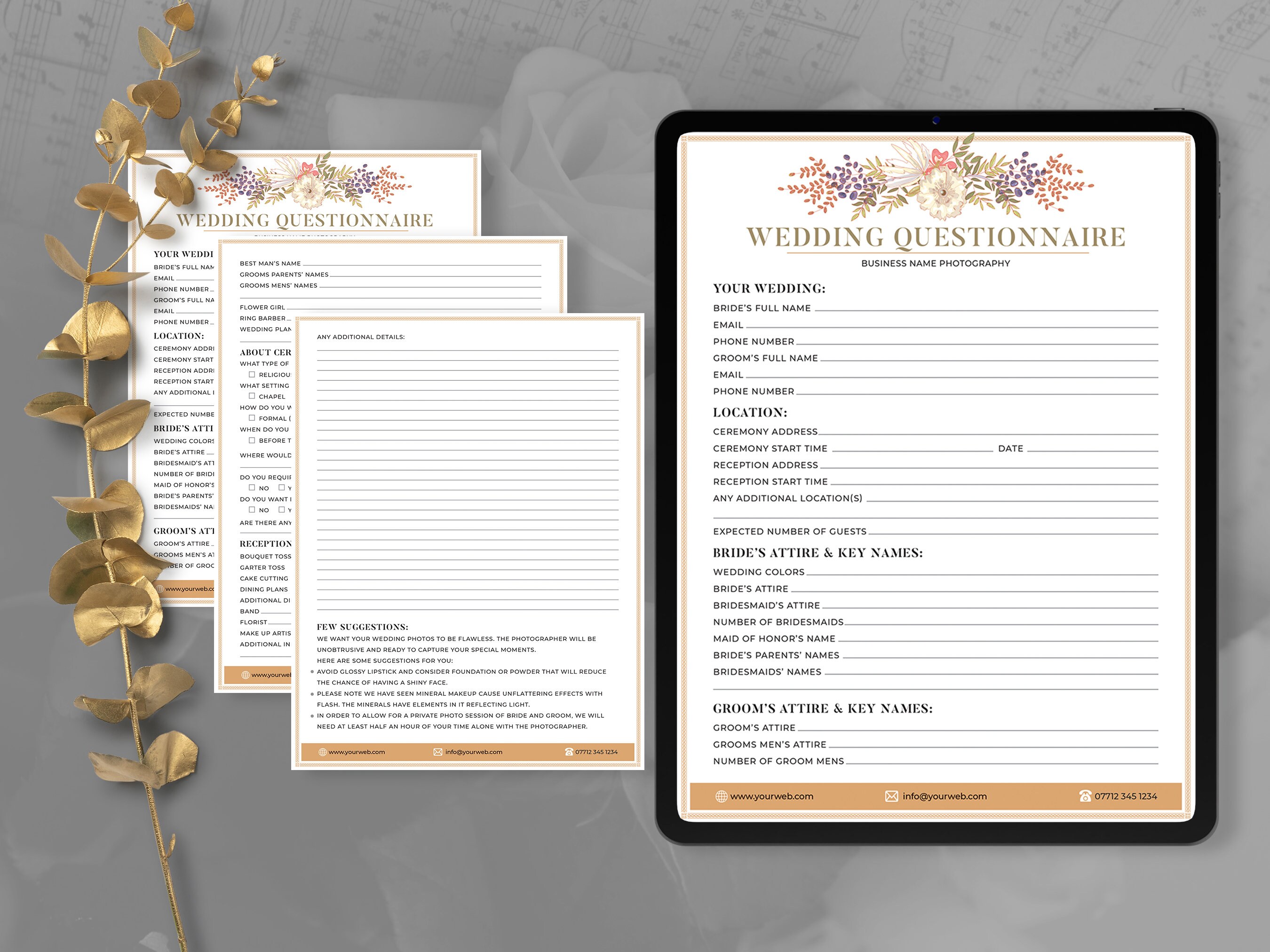 Canva Wedding Photography Questionnaire Template, Bride Groom Questionnaire Form, Wedding Client