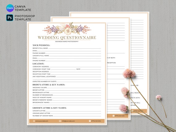 Canva Wedding Photography Questionnaire Template Bride Groom - Etsy