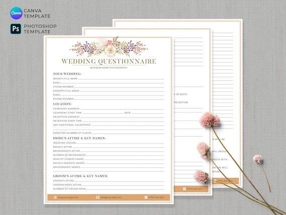 Canva Wedding Photography Questionnaire Template Bride Groom - Etsy