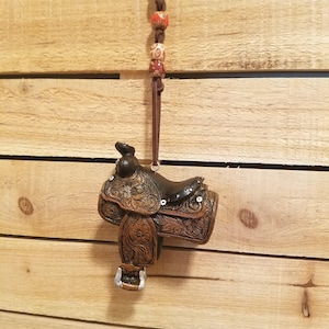 Saddle Rear View Mirror Accessory, Cowboy Mirror Hanger, Western Mirror Accessory, Cowboy Gift, Cowboy Ornament, Father&#39;s Day Gift