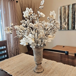 Neutral Fall Arrangement: Rustic Metal Vase Centerpiece