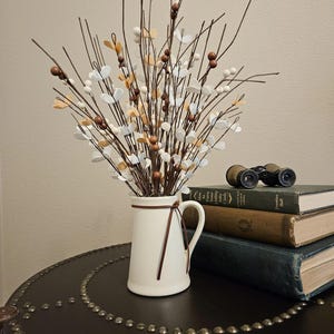 Neutral Fall Floral Arrangement in Cream Pitcher: Farmhouse Table Decor