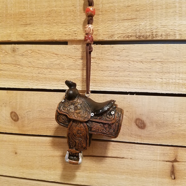 Saddle Rear View Mirror Accessory, Cowboy Mirror Hanger, Western Mirror Accessory, Cowboy Gift, Cowboy Ornament, Father's Day Gift