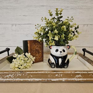 Panda Bear Mug Arrangement: Eucalyptus & Basswood Greenery, Nursery Decor