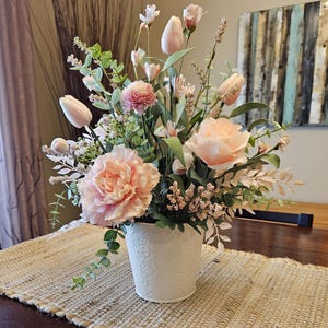Neutral Arrangement Centerpiece, Year Round Arrangement Centerpiece, Cottage Arrangement, Farmhouse Floral, Modern Farmhouse, Birthday Gift
